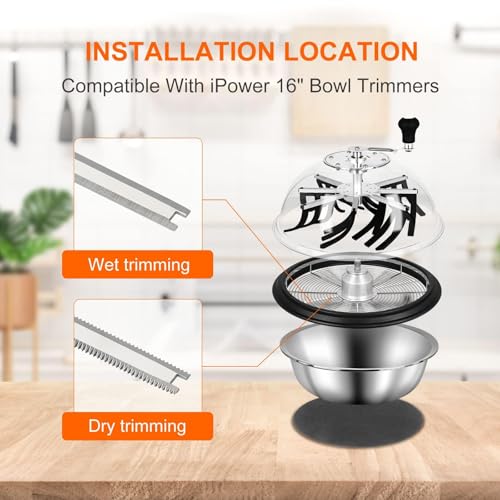 iPower 4-Pack 16 inch Bud Bowl Leaf Trimmer Blades Replacement, Stainless Steel for Spin Clean Cut, Included 2 Serrated 2 Straight Blades, Actual Length 13.4'', Silver