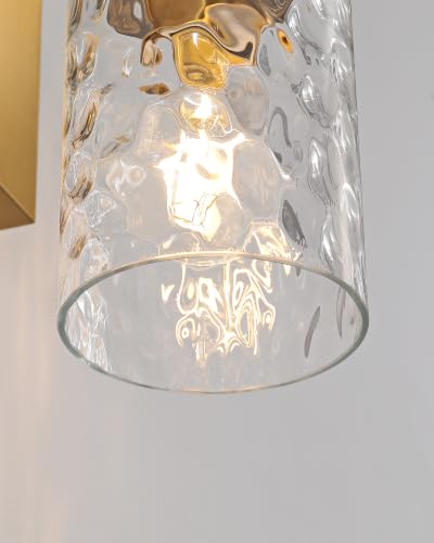 Hammered Glass Wireless Wall Sconces Set of Two Gold with Clear Shades - Rechargeable Battery Operated