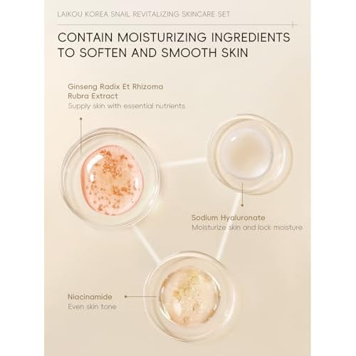 Korean Snail Essence Skin Care Kit,Skincare Gifts for Women,Include Gentle Cleanser,Toner,Eye Cream,Serum,Cream,Long-Lasting Moisturizing & Nourishing,Minimizes the Look of Wrinkles