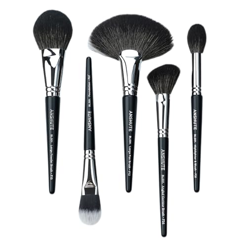 5-Piece Professional Natural Goat Hair Makeup Brush Set ? Face Brushes for Powder, Blush, Contour, Highlighting & Foundation. Super Soft Bristles, Variety of Brushes. Labled Brush Handle