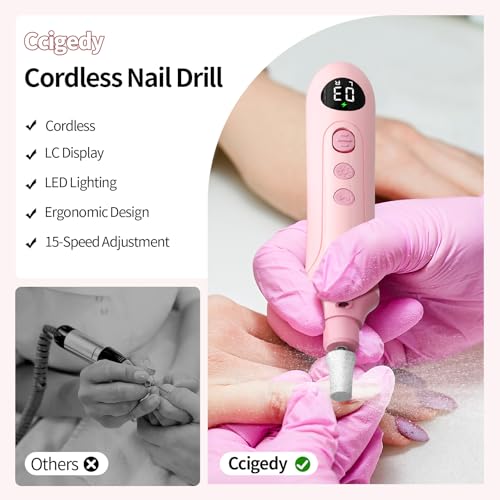 Electric Nail Drill Kit, Nail Filer Electric with LCD & Lamp, Rechargeable Pedicure Tools for Feet, Toenail Grinder for Thick Toenails, Cordless Nail Dremel Tools for Women & Men