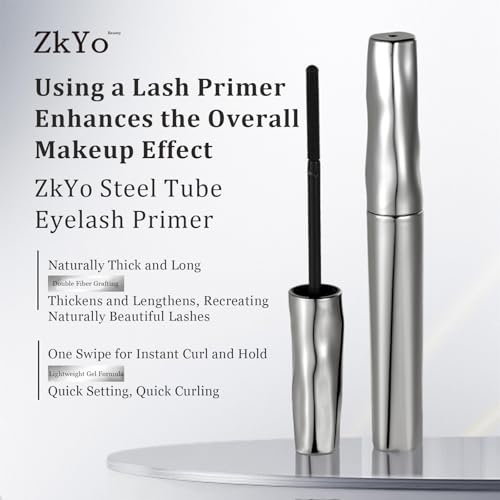 ZkYo Steel Tube Eyelash Primer, Waterproof & Smudge Proof Eyelash Primer Base Coat for Voluminous, Long Curling Lashes, Clump-Free and Flake-Resistant Formula (1pc)