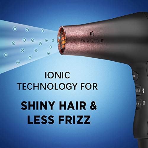 Professional Ionic Hair Dryer Set - 3 Piece Tourmaline Ceramic Blow Dryer with Diffuser & Nozzle - Black