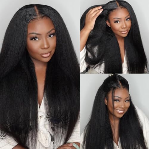Piuneo Kinky Straight Human Hair Bundles 12 Inch Natural Black Yaki Straight
