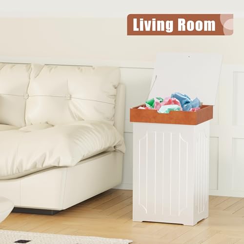 Function Home White Farmhouse Trash Can Cabinet 13 Gallon Kitchen Garbage Bin with Lid