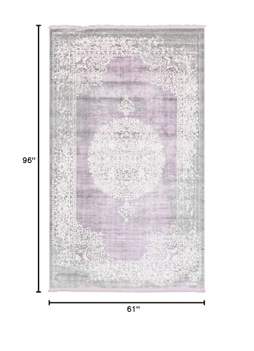 5'1 x 8' Rectangle Area Rug - Purple & Gray Modern Vintage Style