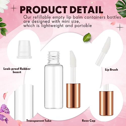 Jinei 150 Pcs 1.2ml Mini Lip Gloss Tubes Clear Empty Lip Balm Bottles, Refillable Containers Transparent Plastic Clear Lipstick Tubes for Women DIY Makeup Sample Travel(Rose Gold)