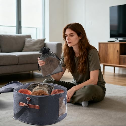 Foldable Wig Storage Box - Medium Grey Travel Case for Multiple Wigs
