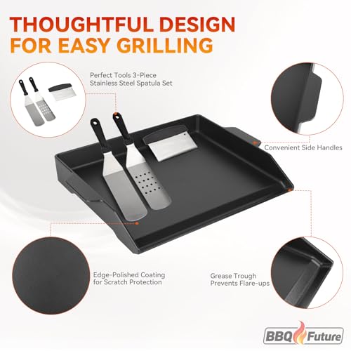 18.6 x 14 Inch Cast Iron Gas Grill Griddle with Spatula Set - Universal Flat Top