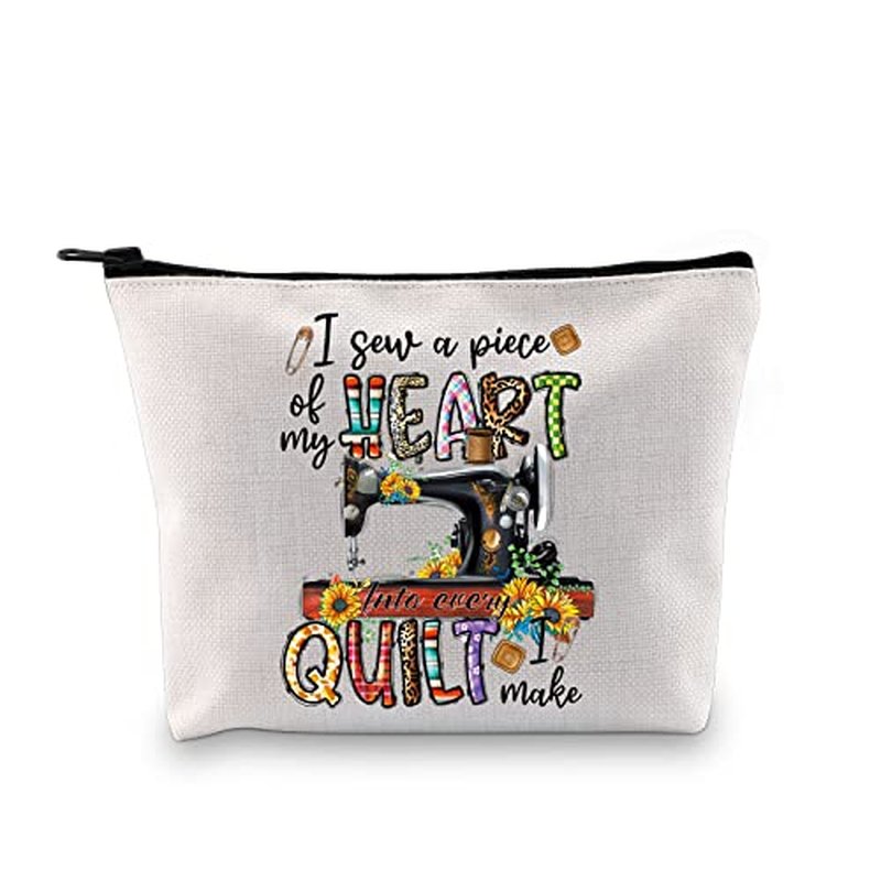 GJTIM Sewing Makeup Bag Sewing Machine Theme Gift I Sew A Piece of My Heart Into Every Quilt I Make Sewing Addicts Gift for Costume Designer (Quilt I Make Bag)