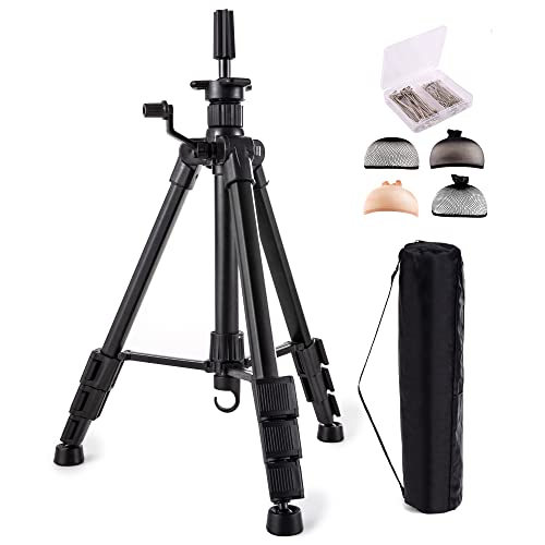 Heavy Duty Wig Stand with Adjustable Height and Black Finish for Making Wigs