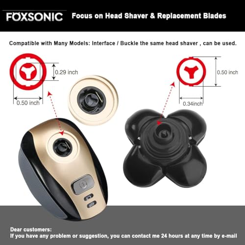 FOXSONIC 3PCS Universal 5 Blades Head Shaver Replacement Heads - Black & Gold (5 Blades x3)