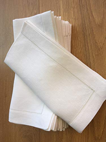 Set of 12 20x20 Inch Linen Dinner Napkins - Elegant Hemstitch, Eco-Friendly