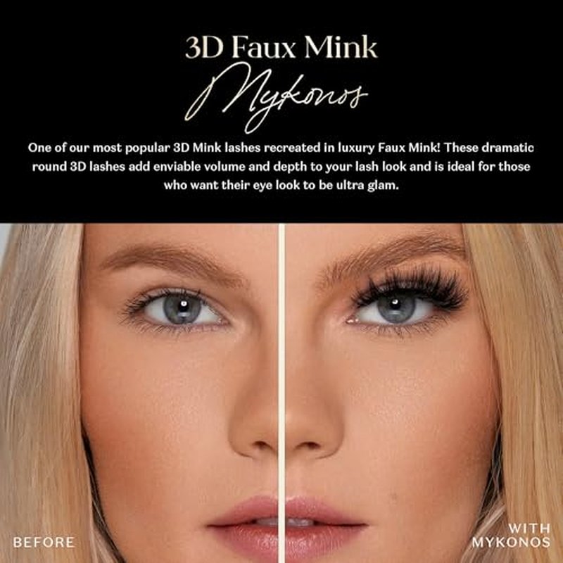 Lilly Lashes 3D Mykonos Faux Mink Strip Eyelashes, False Eyelashes Dramatic Look, Reusable False Lashes, Fake Lashes Pack, Lash Strips with Luxury Silk Like Fibers, No Lash Glue Included