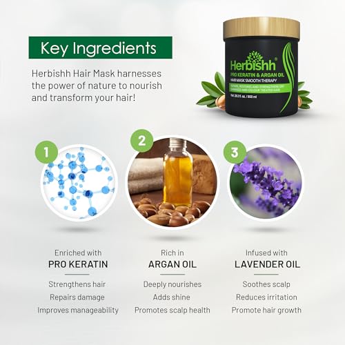 Herbishh Argan Hair Mask 28.2 Fl Oz Deep Conditioning & Hydration for Dry, Damaged Hair - No Sulfates Parabens