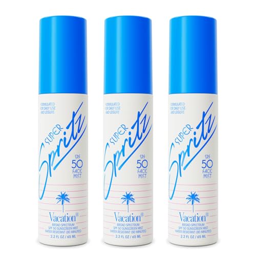 Vacation Super Spritz SPF 50 Face Mist, Daily Face Sunscreen Spray, Clean & Lightweight, Water-Resistant, Non-Comedogenic, Vegan, Travel Size, 2.2 Fl. Oz. (Value Pack of 3)