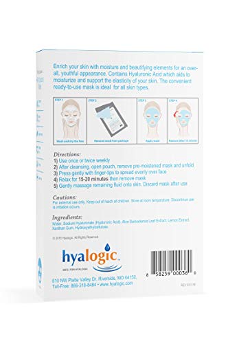 Hyalogic Hyaluronic Acid & Aloe Face Mask Pack of 4 - Hydrating & Radiance Boosting Sheet Mask for Women - 0.34 Ounce