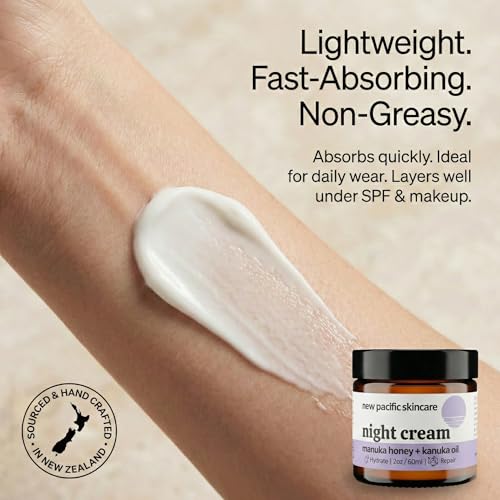 Manuka Honey 45+ MGO Night Cream with Kanuka Oil - Deep Hydation, Anti-Wrinkle Face Moisturizer with Hyaluronic Acid & Vitamin C, 2oz | 2.5 month supply