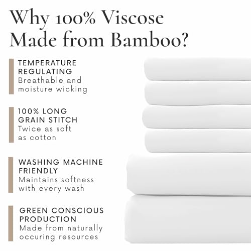 Queen Size Bamboo Viscose Bedding Sheet Set - White, 6 Pieces, Deep Pockets, Cool & Soft