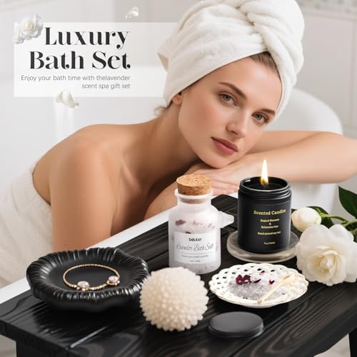 Golray Birthday Gifts for Women Self Care Spa Basket with Mug/Makeup Brush Holder/Jewelry Tray, Christmas Valentines Mother's Day Gift for Her Wife Sister Mom Friend Girlfriend Coworker Teacher Nurse