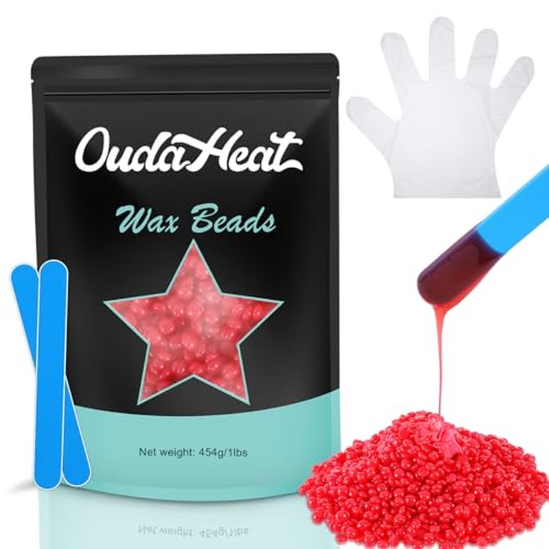 1lb Hard Wax Beads, Rosin-Free Hypoallergenic Brazilian Wax Bead, Professional Stripless Coarse Hair Removal Waxing Beans for Sensitive Skin, Body, Face, Bikini Area, Legs, 3 Silicone Sticks