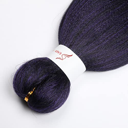 Pre-Stretched Braiding Hair Extensions 42 Inch - Ombre Black to Purple, 8 Packs, Soft Yaki Texture, Hot Water Setting