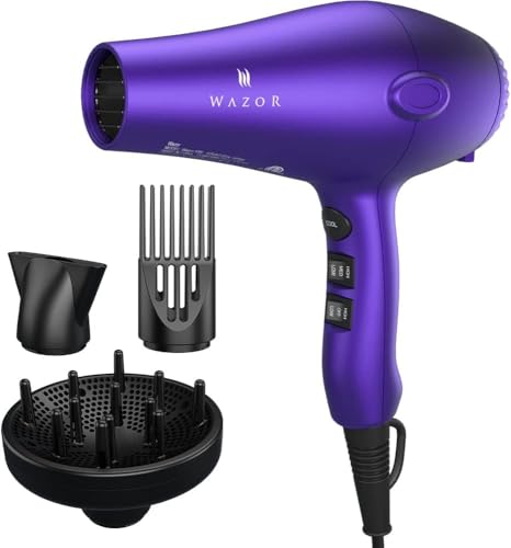 Wazor Ionic Hair Dryer with Diffuser - Purple 3-Piece Styling Set