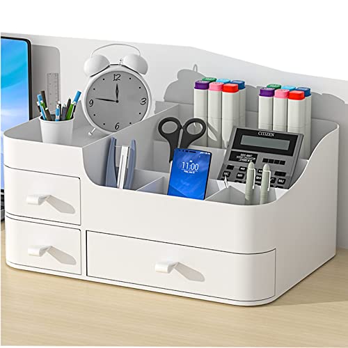 skin care organizer,Makeup Desk Organizer With Drawers ,Countertop Organizer for Cosmetics,Vanity brush with Holder for Lipstick, Brushes, Eyeshadow, and Desktop Finishing Dresser (A-Large-White)