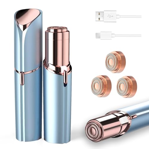 Facial Hair Removal for Women - USB Rechargeable with 3 Replacement Heads - Blue