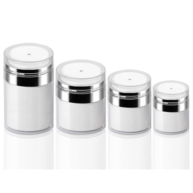 4Pack Airless Pump Jars Mixed(0.5oz+1.0oz+1.7oz+3.5oz) Lotion Dispenser Bottle with Pump, Moisturizer Travel Containers for Skincare Face Makeup