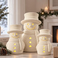 3-Piece Terracotta Snowman Christmas Decor with LED String Lights