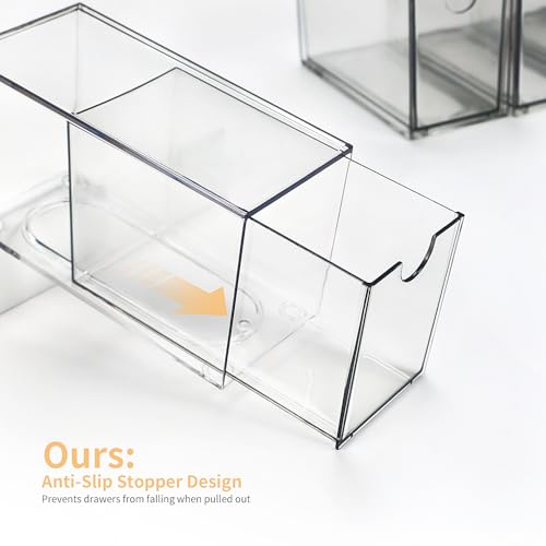 WUHUME A2 6-Piece Stackable Plastic Drawer Storage Organizer - Clear