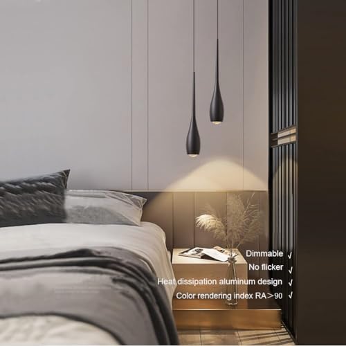 Black Pendant Lights Kitchen Island 2-Pack - Modern Dimmable LED Fixtures
