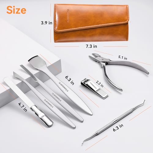 FAMILIFE 7-Piece Pedicure Kit Brown – Stainless Nail Tools for Ingrown Toenails