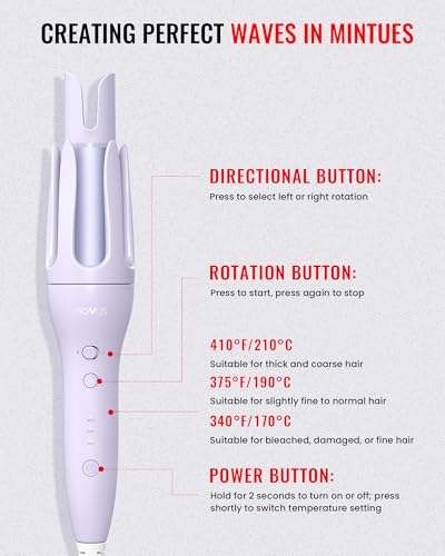 Automatic Hair Curling Iron Wand with Dual Voltage & Ceramic Coating, 3 Temp Settings