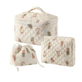 3Pcs Aesthetic Cotton Quilted Drawstring Makeup Bag Set, Aesthetic Cute Bow Makeup Pouch for Girls and Women, Aesthetic Travel Organized Cosmetic Bags for Purse(01Bear)