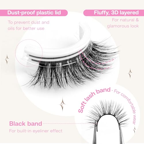 CALAILIS Self Adhesive Eyelashes Natural Look Wispy Press On Lashes No Glue Need Eyelashes 5 Pairs Reusable Cat Eye Self-adhesive False Lashes (C122)