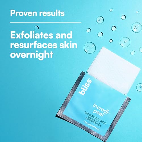 Bliss Incredi-Peel Glycolic Resurfacing Facial Pads Fragrance-Free 15 Count - Gentle Exfoliation for Bright Skin