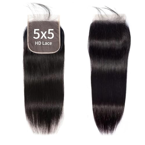 16 Inch Natural Black HD Lace Closure - Straight Brazilian Human Hair Pre Plucked with Baby Hair
