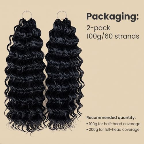Deep Wave Synthetic Crochet Hair Extensions - 10 Inch, 100g Natural Black #1B