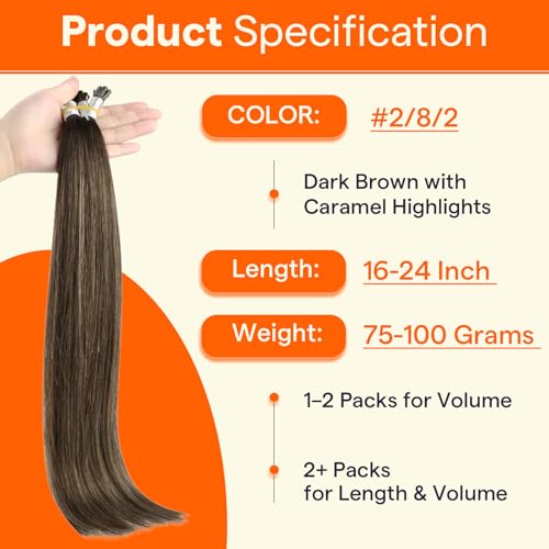 Full Shine Human Hair Extensions Balayage Brown 16 Inch 75g I Tips