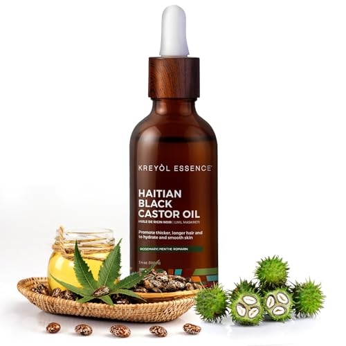 Haitian Black Castor Oil with Rosemary & Peppermint - Cold Pressed, 3.4 Fl Oz, Pack of 2 - Hair & Skin Moisturizer
