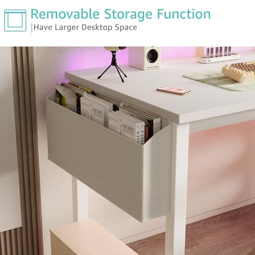 White Computer Desk with Power Outlet and USB Charging Station - 47.2 Inch Teen Study & Gaming Table