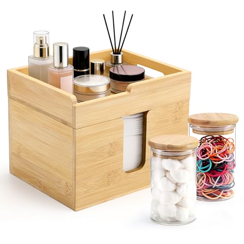 Face Towel Holder with 2 Glass Jars - Skincare Organizer, Bamboo, Modern Design (Variation of THIS listing)