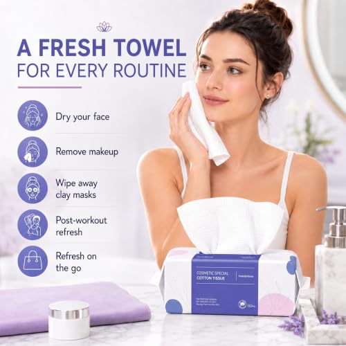 Disposable Face Towels Unscented 80 Count Pack of 4 - Thick Soft Cotton Wipes for Facial Cleansing