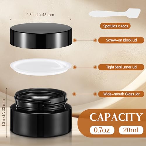Honeydak 24 Pack Small Black Glass Cosmetic Jars with Lids - 0.7 oz Travel Containers