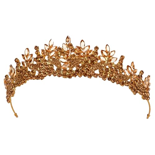 LIMELIA Women's Tiara for Henna Wedding Party|Glitter Hair Accessories for Bridal Birthday Pageant Prom Halloween Costume Christmas Party, Princess Crown|Crystal Stone-Honey