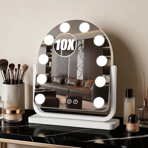 Rechargeable 14x12 Inch Lighted Vanity Mirror with 10 Bulbs and 10X Magnification - White