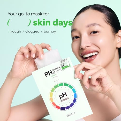 SAM¡¯U PH Sensitive Pore Fit Face Mask ? Pore Tightening & Exfoliating Vegan Sheet Mask with AHA, BHA, PHA, LHA, Texture Refining, Travel-Friendly Korean Skincare (5 Sheets)
