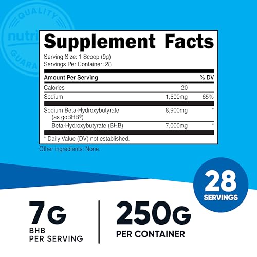 Nutricost Sodium BHB Powder (250g) Unflavored - Keto Supplement, Beta-Hydroxybutyrate Salt
